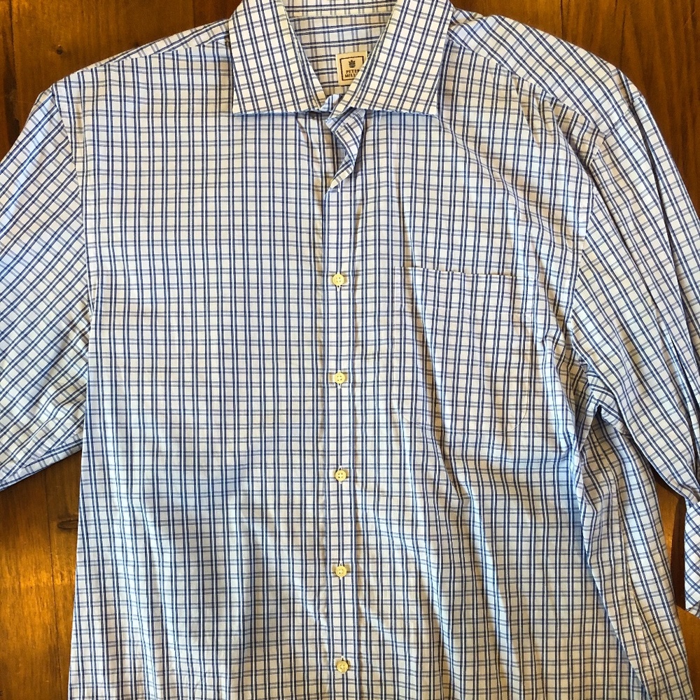 Peter Millar L Blue Checkered Button Down